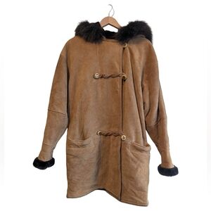 Vintage Suede Novelti Coat With Real Fur Trim, Women's Size M